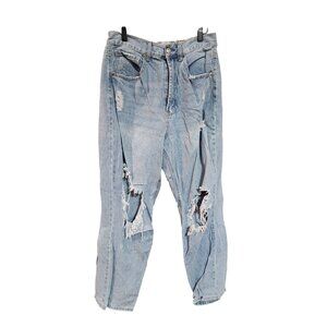 Wax Jean Collection Distressed Light Wash Denim Jeans Elastic Waist Womens L